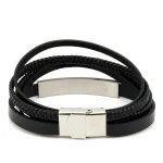 Braided Black Multi-Strand Leather Bracelet
