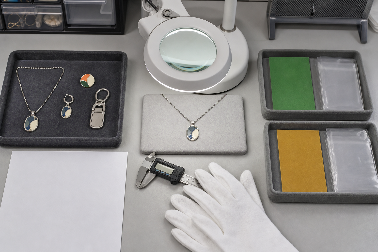 Approved reference production sample inspection and disposition stations for jewelry quality control