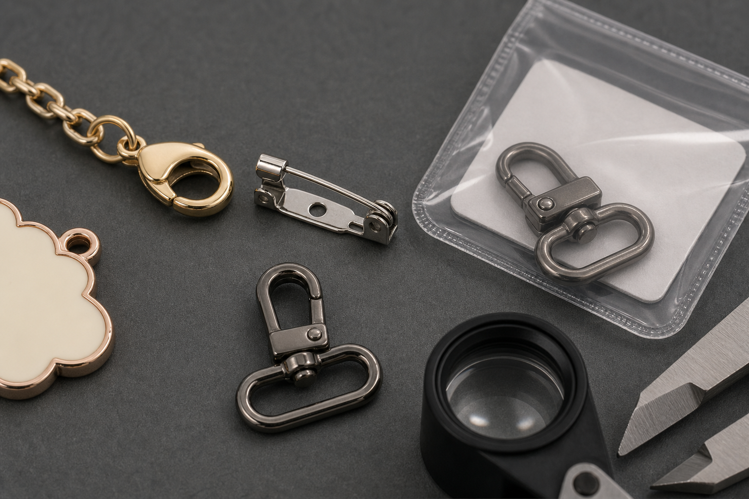 Clasp pin finish edge bag hardware and protective packaging inspected before shipment