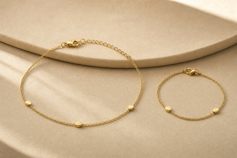 Delicate custom anklet with matching bracelet fine chain charms clasp and extender